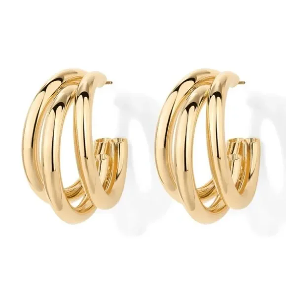 Silver plated triple hoop earrings - Picture 5 of 7